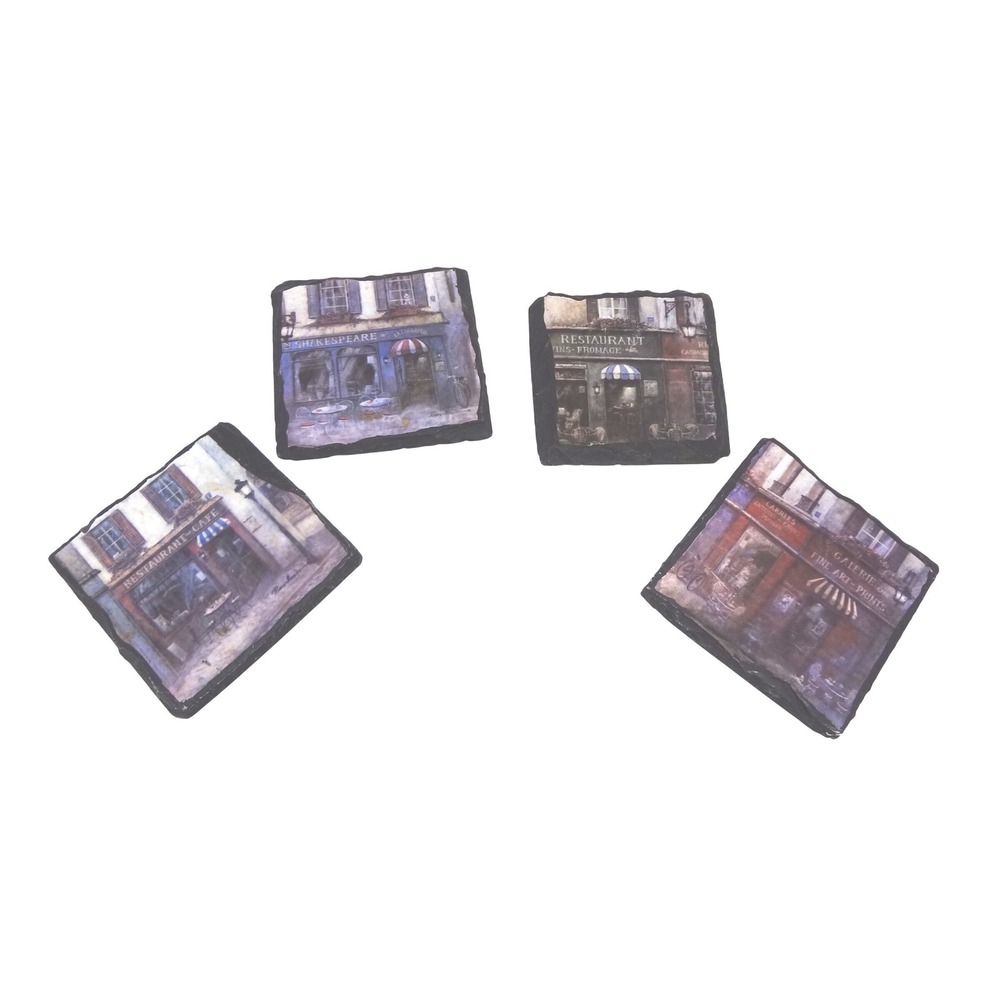 Rene Maurice Paris‎ Cafe Slate Coasters Set of 4 French Street Scene Cork Backed